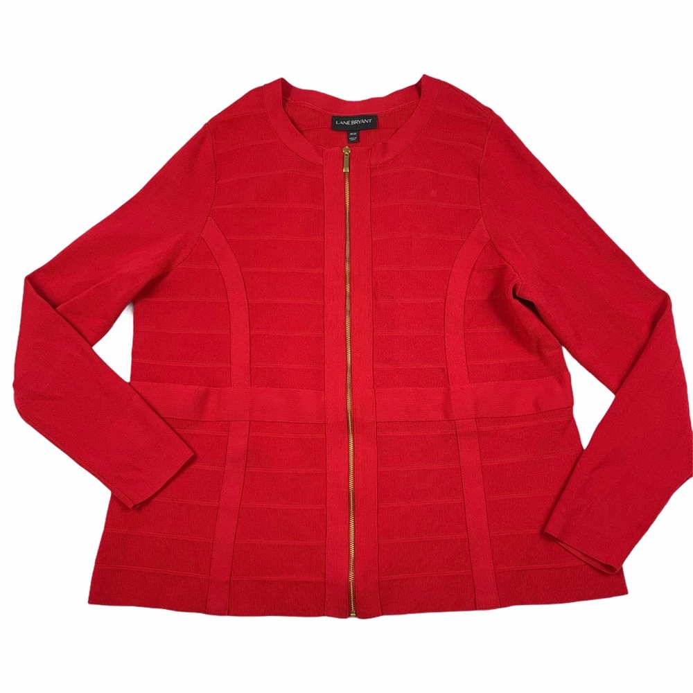 Lane Bryant Red Stretch Ponte Knit Zip Up Jacket